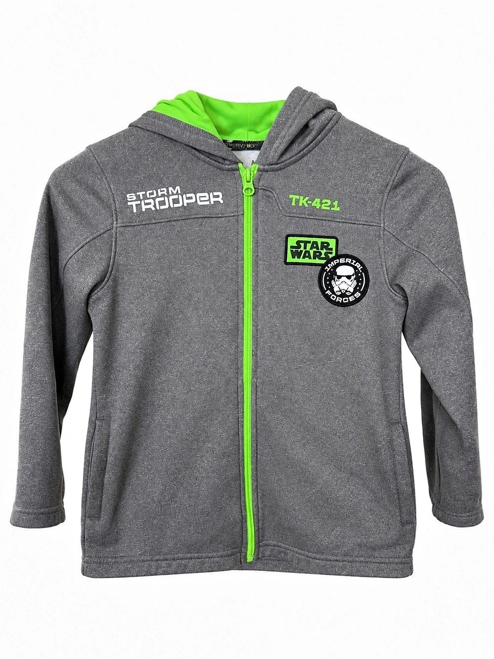 Star Wars Boys Stormtrooper TK-421 Gray Neon Green Full Zip Hoodie M 5/6